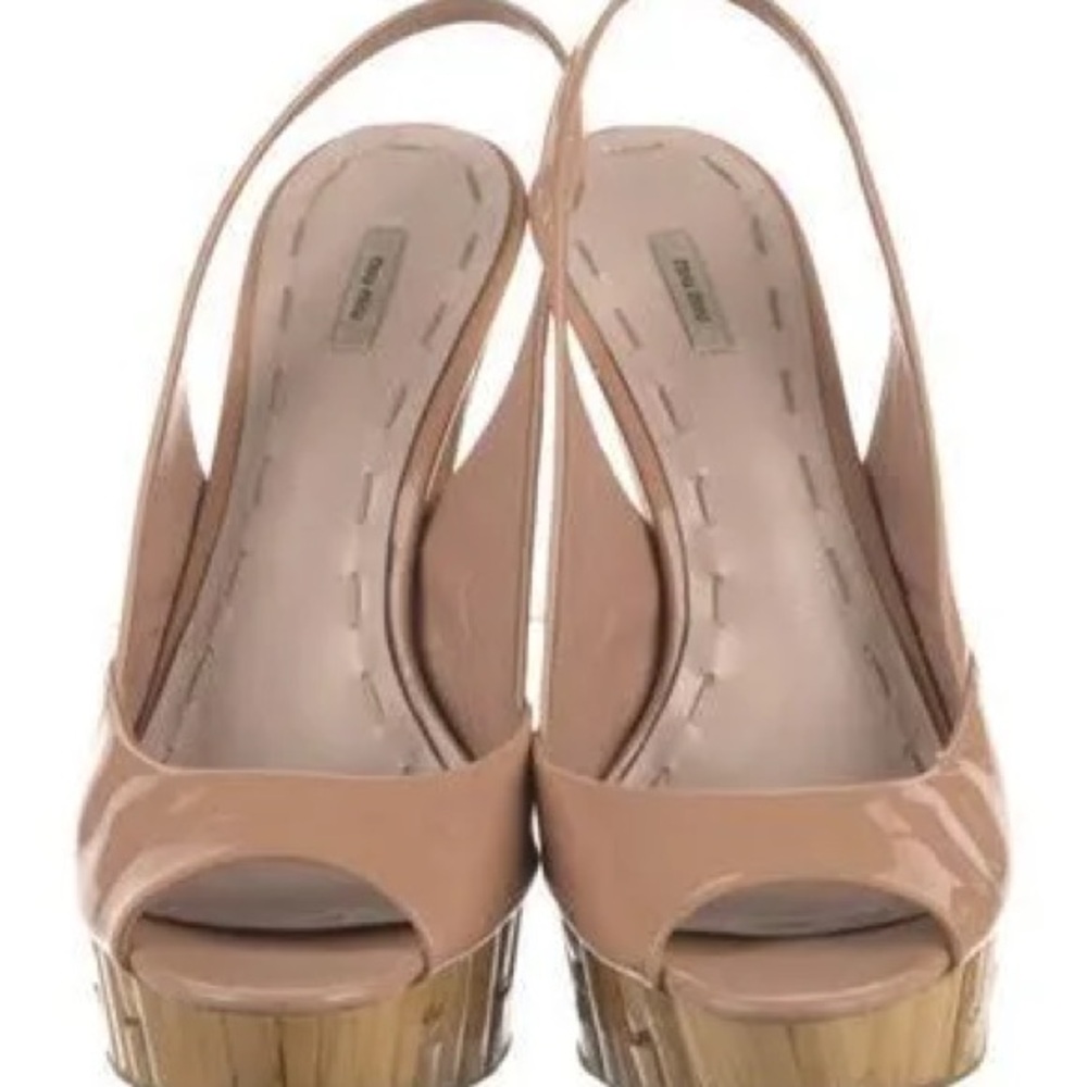 Miu Miu Nude Beige/Pink Peep Toe Platform Slingbacks